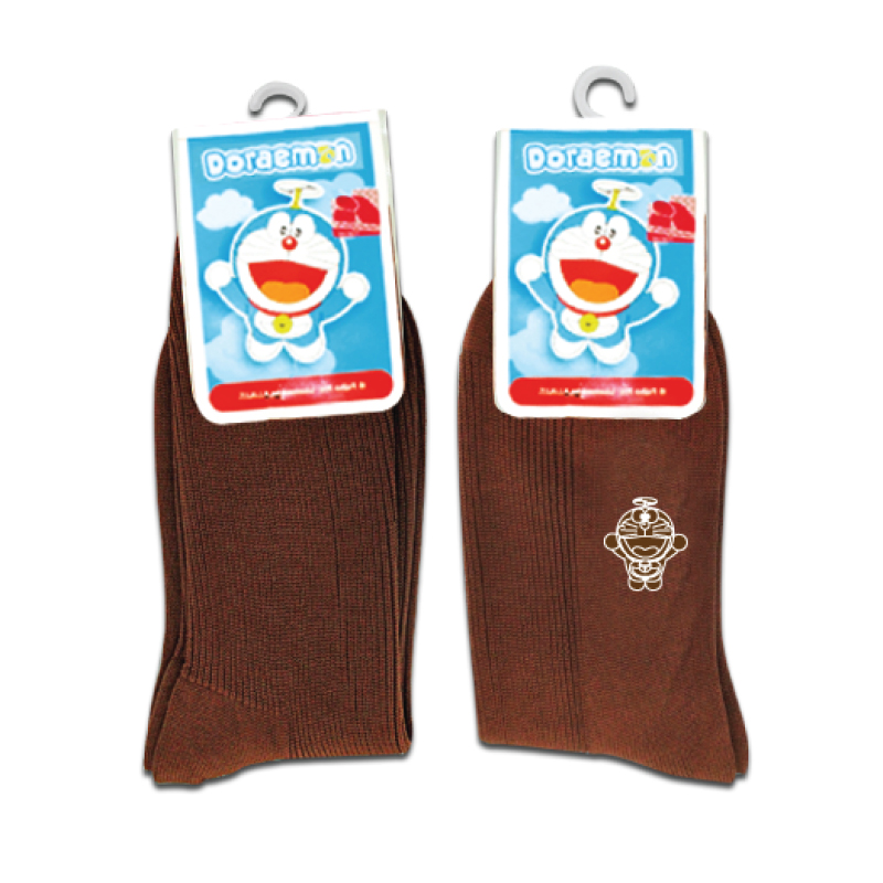 ถุงเท้านักเรียนโดราเอม่อน สีน้ำตาล ลอนเล็ก (แพ็ค)